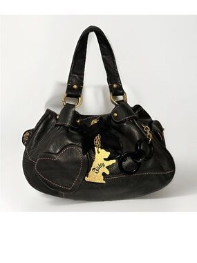 Vintage Juicy Couture Leather Handbag w/ Pink Stitching & hearts Scottie Hangtag